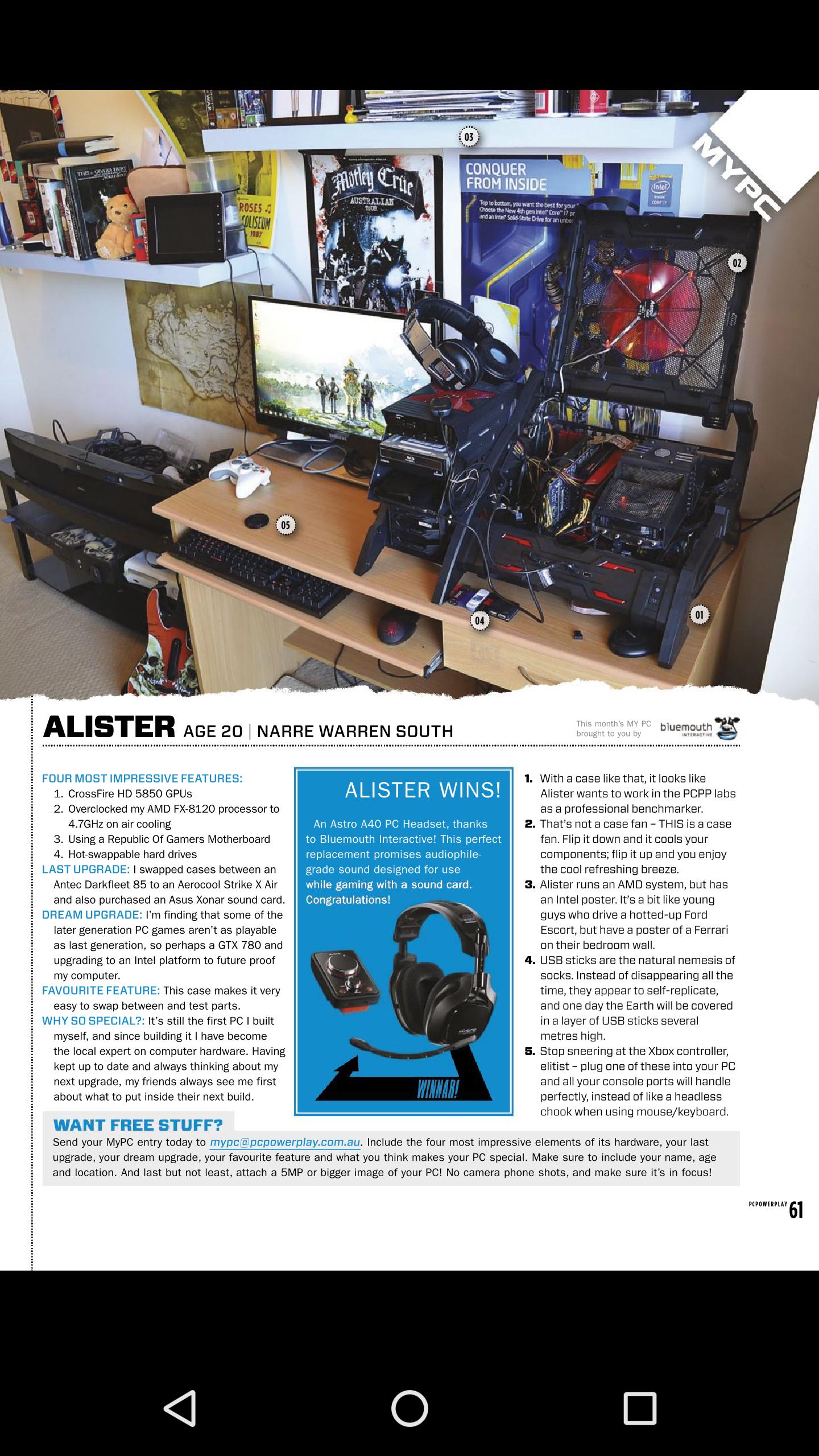 Alister's PC build featured in PC PowerPlay magazine